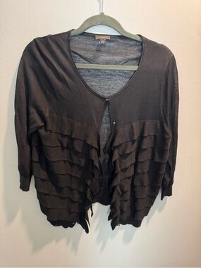 Ann Taylor Black Ruffled Open Cardigan Sweater - Women Size Large